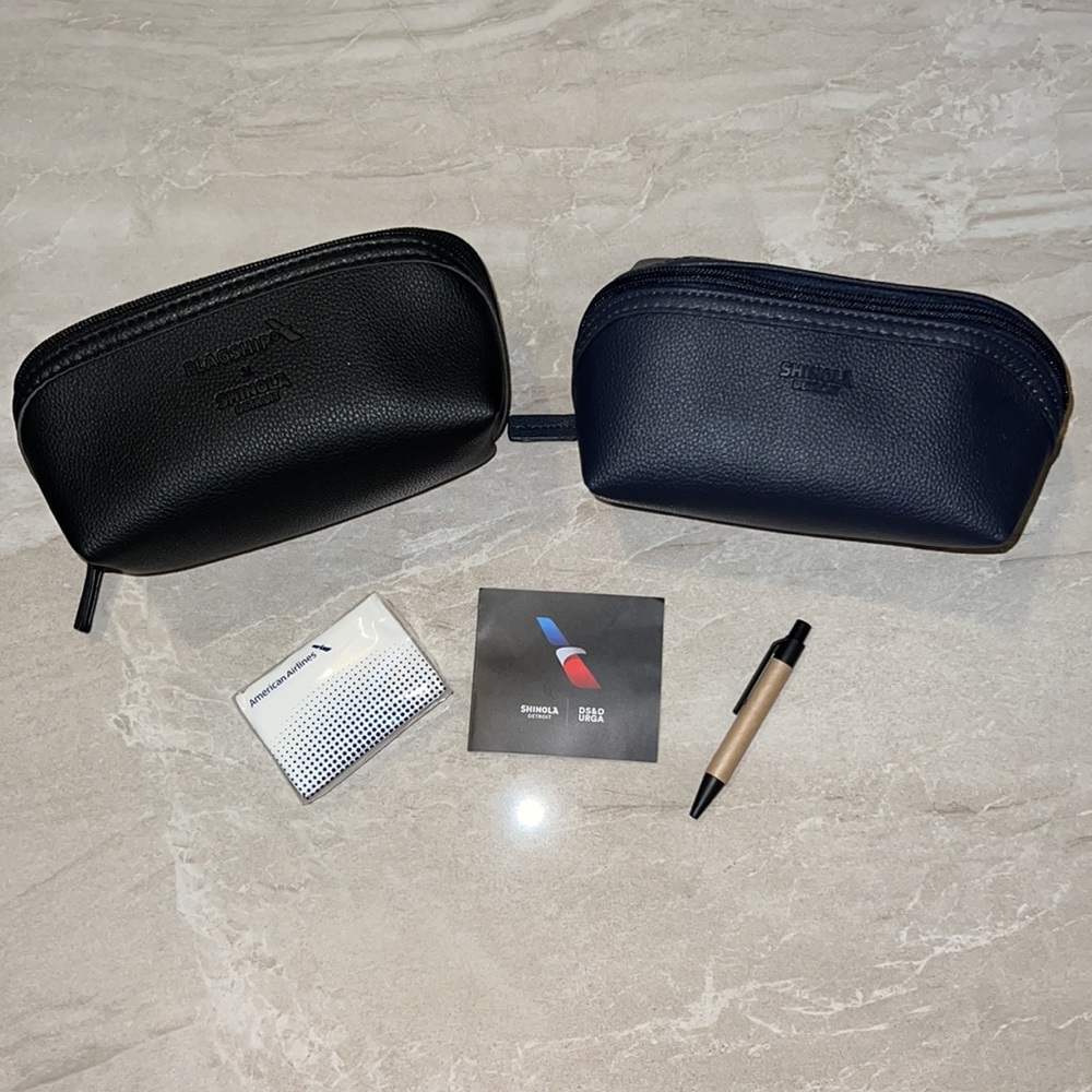 Shinola x American Airlines Amenity Kit Navy Blue Black Leather Pouch Travel Mak